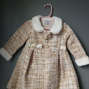 Blueberi Boulevard Cream and Gold Tweed Coat